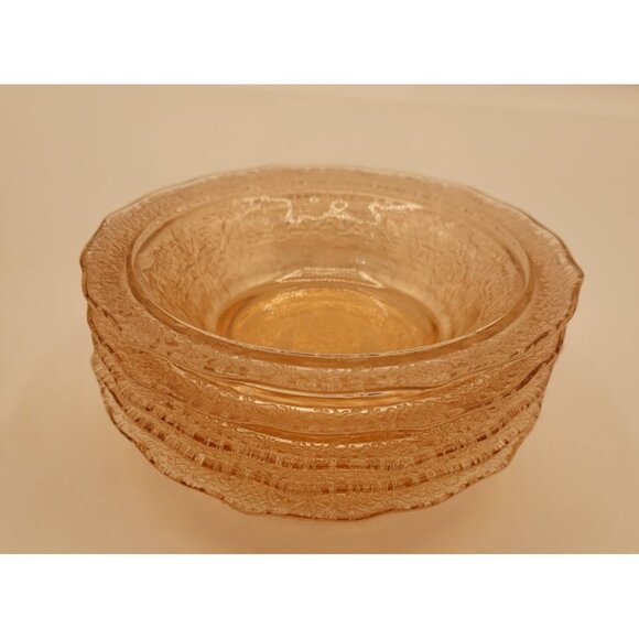 5 Federal Glass NORMANDIE Bouquet and Lattice Pink Small Berry Bowl 5” - Picture 1 of 11